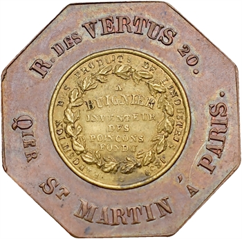 Louis-Philippe Ier, jeton publicitaire bimétallique du graveur Buignier, 1839 Paris