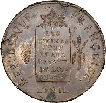 Convention, deux sols aux balances, refrappe, 1793 Rouen