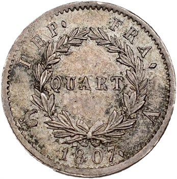 Premier Empire, quart de franc tête de nègre, 1807 Paris