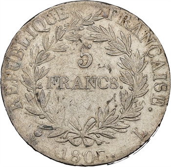 Premier Empire, 5 francs tête nue, calendrier grégorien, 1807 Bayonne