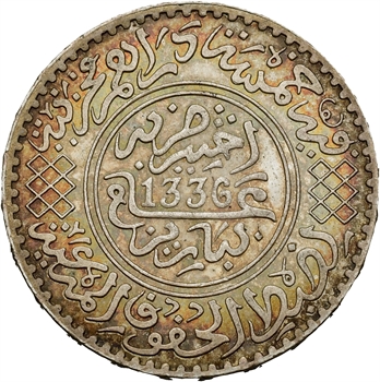 Maroc, Moulay Yussef I, 5 dirhams, 1336 de l’Hégire, Paris