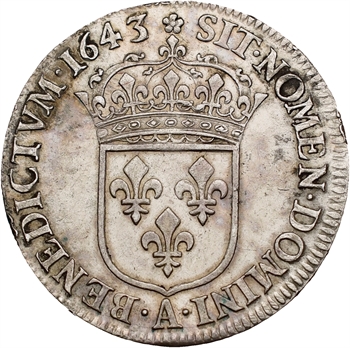 Louis XIII, quart d&rsquo;écu d&rsquo;argent, 3e type (2e poinçon), 1642 Paris (rose)