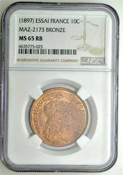 IIIe République, épreuve de 10 centimes Daniel-Dupuis, s.d. (1897) Paris NGC MS65 RB