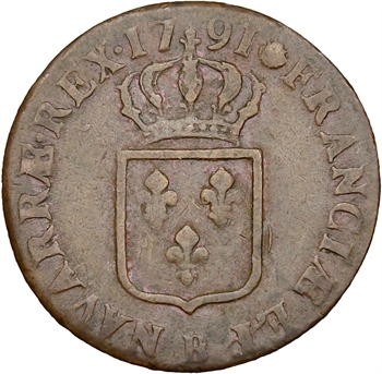 Louis XVI, sol de bronze, 1791, 2d semestre, Rouen