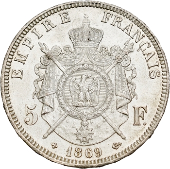 Second Empire, 5 francs tête laurée, 1869 Strasbourg