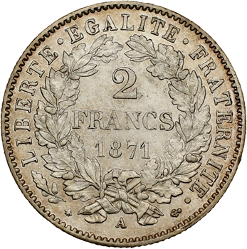 Gvt de Défense nationale, 2 francs Cérès, petit A, 1871 Paris