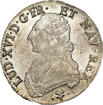 Louis XVI, écu aux branches d’olivier, 1789 Bayonne