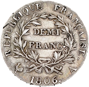 Premier Empire, demi-franc calendrier grégorien, 1806 Paris