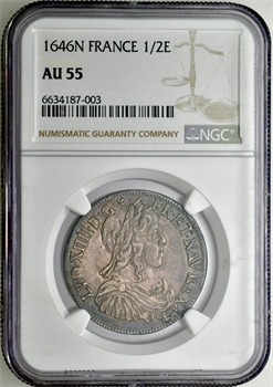 Louis XIV, demi-écu à la mèche longue, 1646 Montpellier NGC AU55