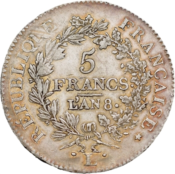 Consulat, 5 francs Union et Force, An 8 Bayonne