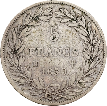 Louis-Philippe Ier, 5 francs Tiolier avec le I, tranche en creux, 1830 La Rochelle