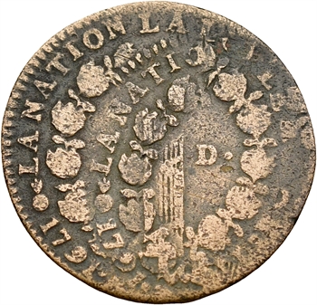 Constitution, 12 deniers FRANÇOIS, doubles frappes décentrées, An 3, 1791 Paris