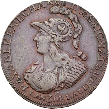 Constitution, Caisse de Bonne Foi, 6 blancs ou 2 sols 6 deniers, An 3, 1791
