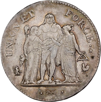 Directoire, 5 francs Union et Force, An 7 Paris