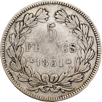 Louis-Philippe Ier, 5 francs Ier type Domard, tranche en creux, 1831 Bordeaux