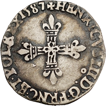 Henri III, huitième d&rsquo;écu croix de face, 1587 Rennes