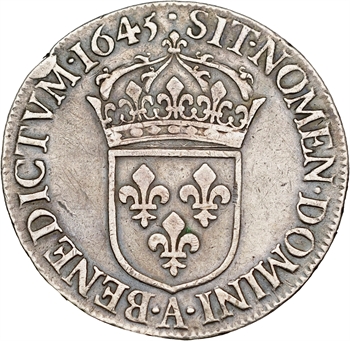 Louis XIV, écu à la mèche courte, 1645 Paris (point)