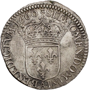 Louis XIV, douzième d&rsquo;écu au buste juvénile, 1660 Paris variété coins tournés