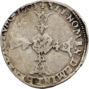 Henri IV, huitième d&rsquo;écu, écu de face, 4e type, 1603 Villeneuve-lès-Avignon