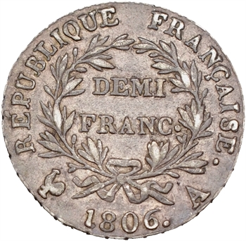 Premier Empire, demi-franc calendrier grégorien, 1806 Paris