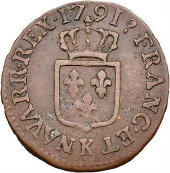 Louis XVI, liard de bronze, 1791 Bordeaux