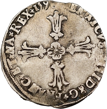 Henri IV, quart d&rsquo;écu, croix feuillue de face, 1596 Bordeaux