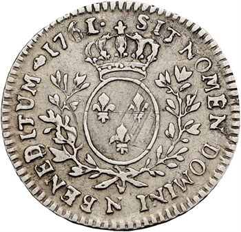 Louis XV, dixième d&rsquo;écu au bandeau, 1761 Montpellier variété BENEDITUM