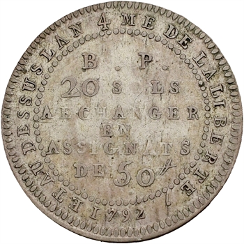 Constitution, Bon pour 20 sols Lefèvre et Lesage, An 4, 1792 Paris