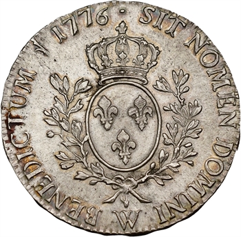Louis XVI, écu aux branches d&rsquo;olivier, 1776 Lille