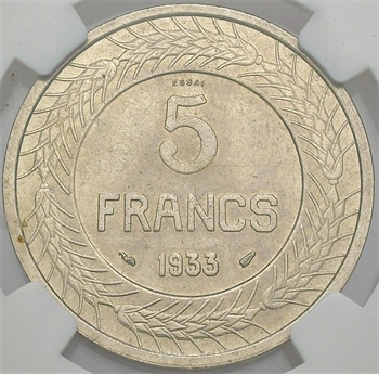 IIIe République, essai de 5 francs par Cochet, 1933 Paris, NGC MS64