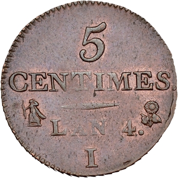 Directoire, 5 centimes petit module, An 4 Limoges
