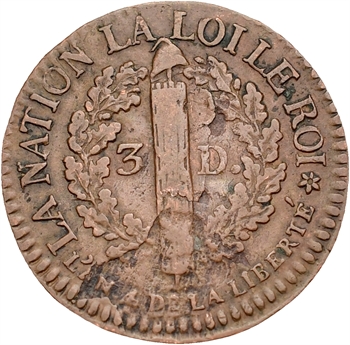 Constitution, 3 deniers FRANÇAIS, An 4, 1792 Strasbourg