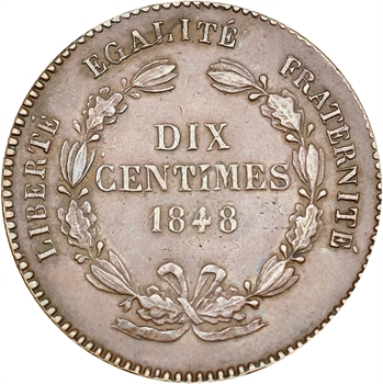 IIe République, 1er concours de 10 centimes par Rogat, en cuivre, 1848 Paris
