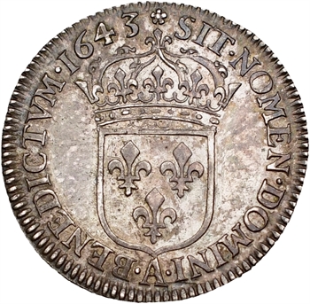 Louis XIII, douzième d&rsquo;écu d&rsquo;argent, 3e type (2e poinçon), 1643 Paris (rose)