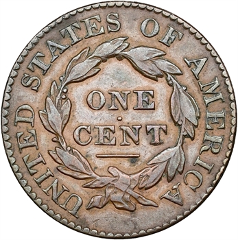 États-Unis, large cent, Liberty head (Matron head), 1827 Philadelphie