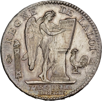 Constitution, écu de 6 livres FRANÇOIS, An 4, 2d semestre, 1792 Paris