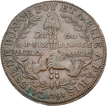 Constitution, Caisse de Bonne Foi, 6 blancs ou 2 sols 6 deniers, An 3, 1791
