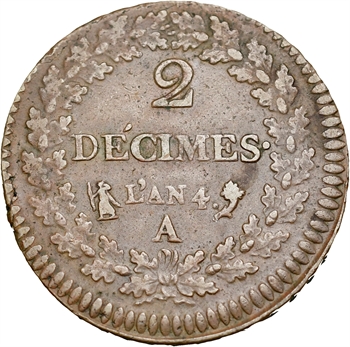 Directoire, 2 décimes Dupré, An 4 Paris
