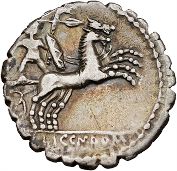 Porcia, denier serratus, Rome, 118 av. J.-C