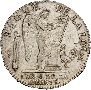 Constitution, demi-écu de 3 livres FRANÇOIS, An 4, 2d semestre, 1792 Bordeaux