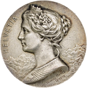 Exposition universelle de Paris, médaille de tir en argent du Village Suisse, par Hantz, 1900