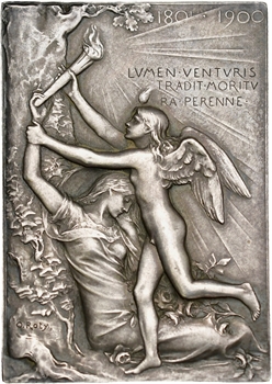 Roty (L.-O.) : Plaque de l&rsquo;Exposition Universelle, en argent, à Madame de Faria, 1900 Paris