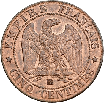 Second Empire, cinq centimes tête laurée, 1863 Strasbourg