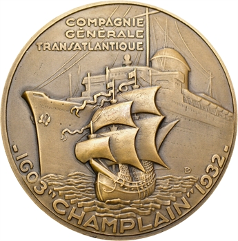 Delamarre (R.) : le paquebot Champlain (Compagnie Générale Transatlantique), dans sa boîte, 1932 Paris