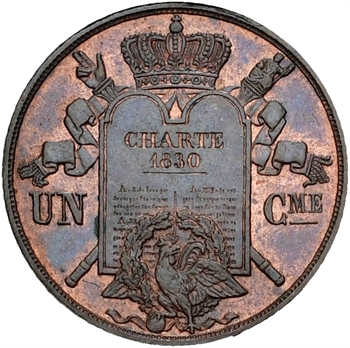 Louis-Philippe Ier, essai de un centime à la charte, 1847 Paris