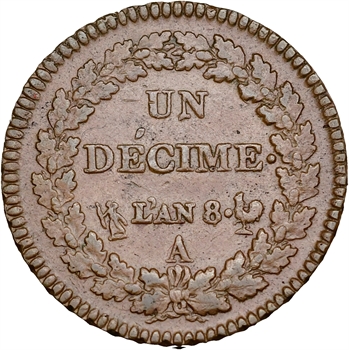 Directoire, un décime Dupré, An 8/7 ? Paris