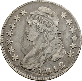 États-Unis, 50 cents ou demi-dollar Capped bust, 1812 Philadelphie variété axe décalé