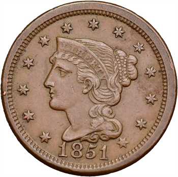 États-Unis, one cent (Braided head cent), 1851 Philadelphie