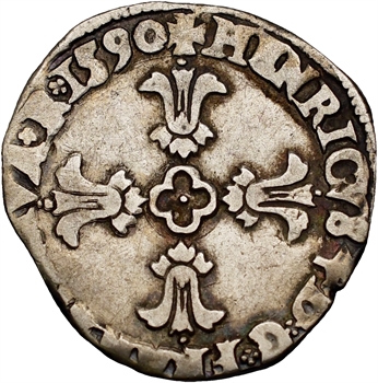 Henri IV, huitième d&rsquo;écu, croix feuillue de face, 1590 Bayonne