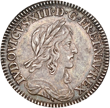 Louis XIII, douzième d&rsquo;écu d&rsquo;argent, 3e type (2e poinçon), 1643 Paris (rose)